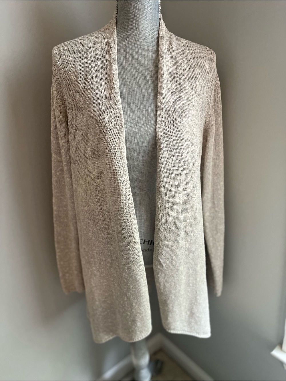 Eileen Fisher Open Front Light Beige Knit Cardigan Size Large